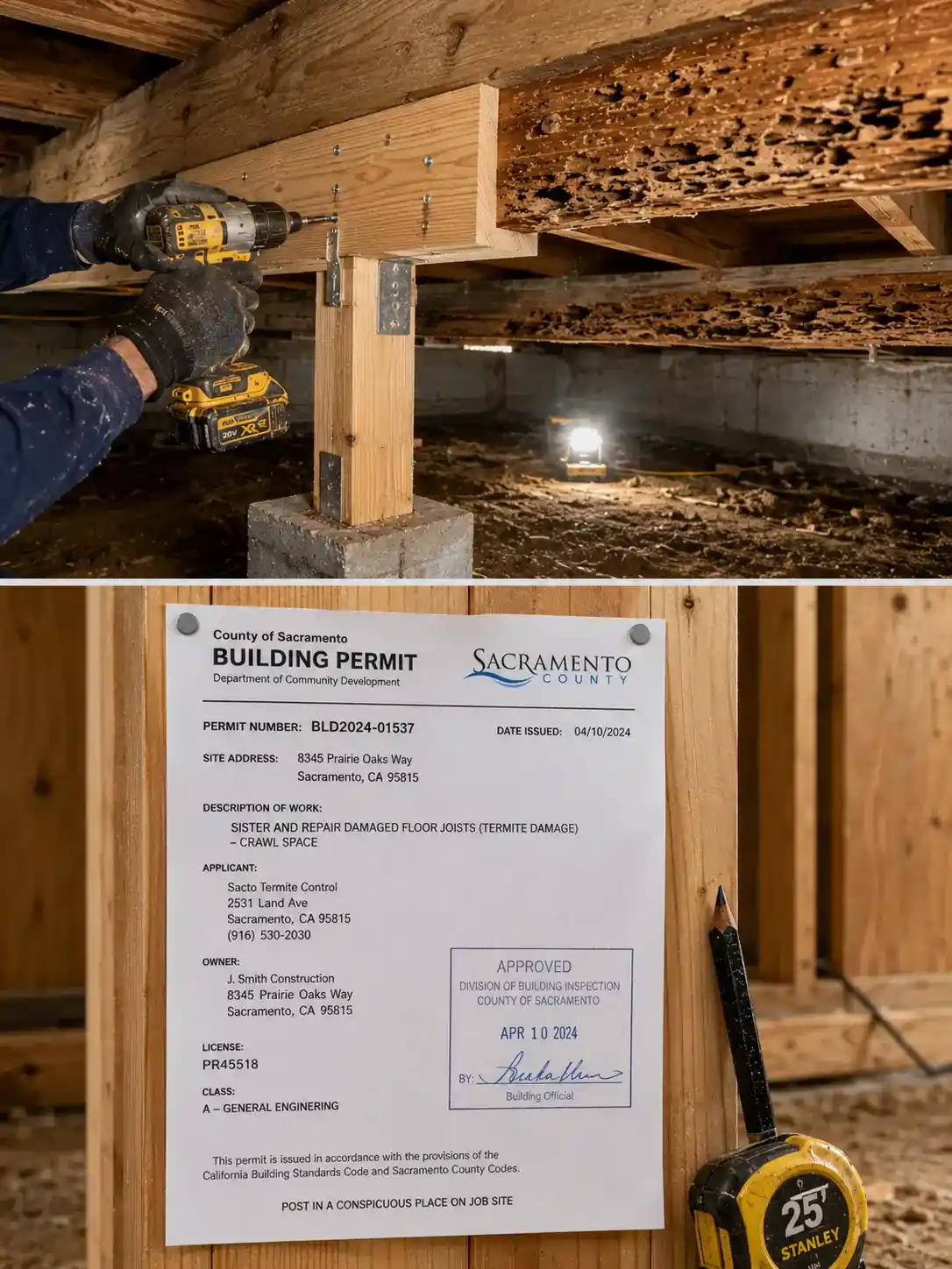 Building Permit to Repair Structural Termite Damage - Sacramento